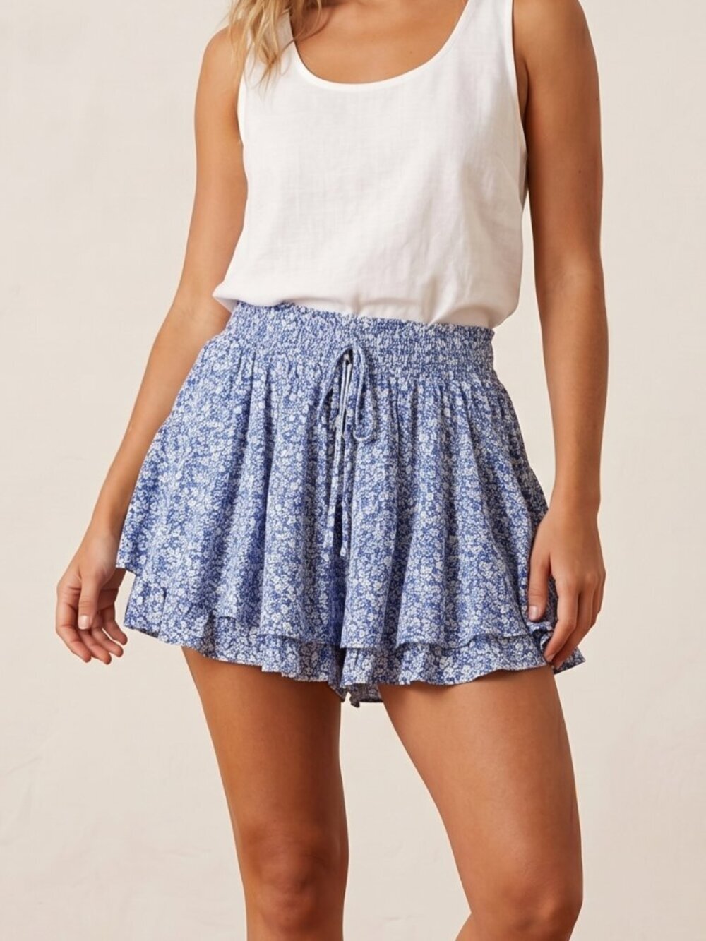 NWT | EGOCKAL Blue Floral Ruffle Smocked Waist Flowy Summer Shorts | XL